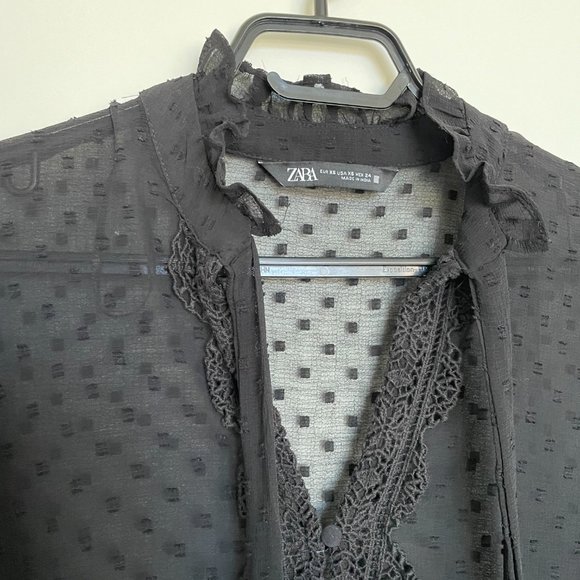 Zara sheer blouse with buttons and neck tie - Picture 2 of 5